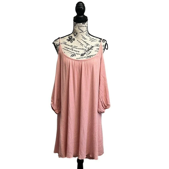 Persaya Womens Mini Dress Pink Cold Shoulder  Beach Modest Mature Vacation XL - Picture 1 of 8
